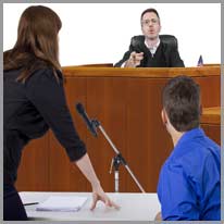 representar | Advogados representam seus clientes no tribunal.